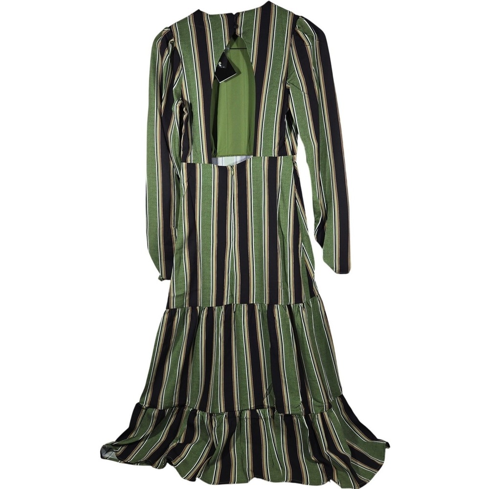 Area Stars Stripe Long Tiered Dress Green Black‎ XS ASDJ23308GS Open Back Maxi - Picture 2 of 9